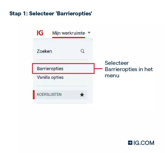Stap 1: Selecteer 'Barrieropties' in het menu